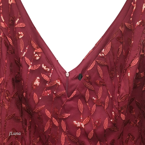 Ever Pretty Sequin V Neck Sleeveless Evening Gown Dress Burgundy Size US 20 New - Picture 2 of 12